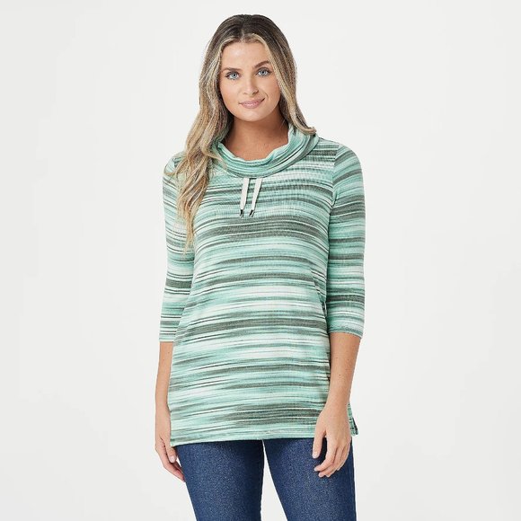 Denim&Co Printed Heavenly Jersey Cowl Neck Tunic - Picture 1 of 5